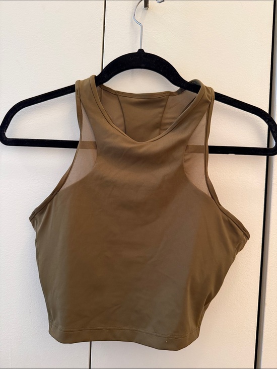 Athleta Tops - Athleta Olive High-Neck Mesh Panel Crop Tank Top - Women